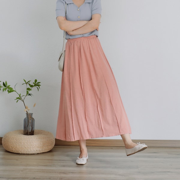 Summer Skirt Elastic Waist Skirt Cotton Skirt Casual Loose Skirts A-line Skirt Flared Midi Skirts Customized Plus Size Boho Linen Skirt