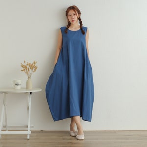 Summer Dress Sleeveless Dress Sundress Casual Loose Dress Tunics Cotton Robes Midi Dresses Customized Dress Plus Size Clothing Linen Dress