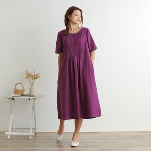 Summer Half Sleeves Dress Soft Casual Loose Dress Tunics Cotton Robes Midi Dresses Customized Dress Plus Size Clothing Linen Dress