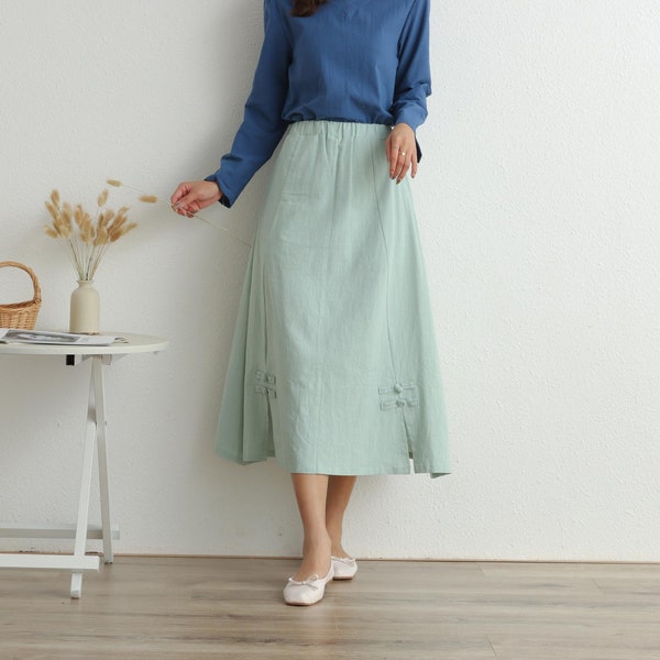 Summer Skirt Elastic Waist Skirt Cotton Skirt Casual Loose Skirts A-line Skirt Flared Midi Skirt Customized Plus Size Skirt Boho Linen Skirt