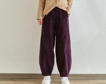 Cotton Corduroy Pant Elastic Waist Pants Womens Soft Warm trousers baggy pants Casual Harem Pants Fall Winter Retro Wide Leg Long Pant