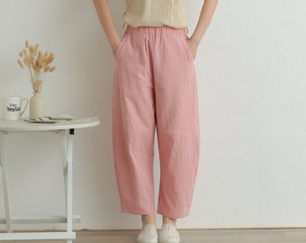 Women Pant Elastic Waist Pant Cotton Pants Soft Casual Loose Large Size Boho Trousers Wide Leg Pant Customized Plus Size Pants Linen Pant