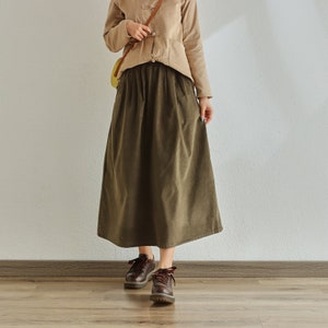 Cotton Corduroy Skirt Elastic Waist Skirts Womens Soft Warm Skirts baggy Skirts Casual Looae Skirt Fall Winter Skirt Retro Wide Long Skirt