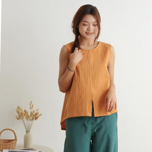 Summer Top Cotton Tank Top Blouse Camisole Customized Shirt Pullover Top Hand Made Plus Size Clothes Linen Sleeveless Tops