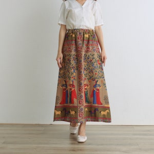 Floral Summer Elastic Waist Skirt Cotton Skirt Casual Loose A-line Skirt Flared Maxi  Skirts Customized Plus Size Skirt Boho Linen Skirt