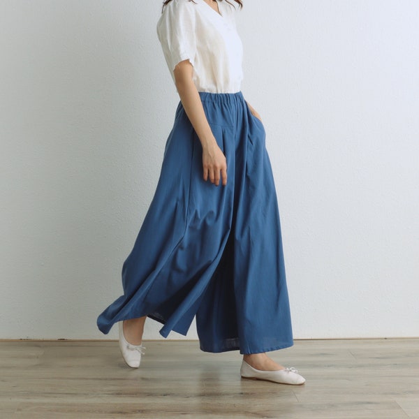 Summer Skirt Pant Women Elastic Waist Cotton Skirt Pant Soft Casual Loose Large Size Boho A-line Skirt  Customized Plus Size Linen Pant