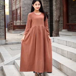 Winter/Autumn Warm Dress Heavier Dress Thicker Cotton Dress Long Sleeves Robes Outwear Dress HandMade Customized Plus Size 3XL 4XL 5XL 6XL