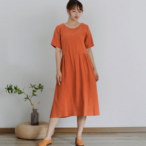 Summer Dress Soft Cotton Dress Roomy Loose Dress Short Sleeves Dress Tunics Midi Dresses Customized Dress Plus Size Linen Dress image 1