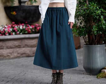 Cotton Corduroy Skirt Elastic Waist Skirts Womens Soft Warm Skirts baggy Skirts Casual Looae Skirt Fall Winter Skirt Retro Wide Long Skirt