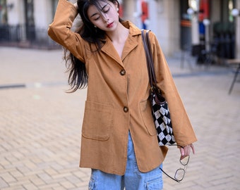 Winter/Fall Cotton Corduroy Tops Long Sleeves Buttons Blouse Casual Loose Kimono Customized Shirt Coat Hand Made Plus Size Corduroy Jacket