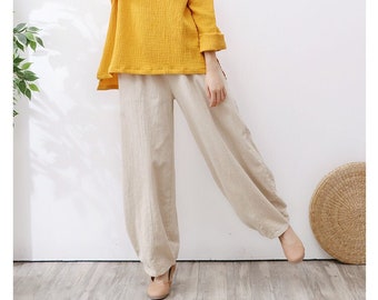 Women Pant Elastic Waist Pant Cotton Pants Soft Casual Loose Large Size Boho Trousers Wide Leg Pant Customized Plus Size Pants Linen Pant