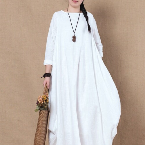 Retro Summer Linen Dress Loose Cotton Linen Maxi Dress Plus - Etsy
