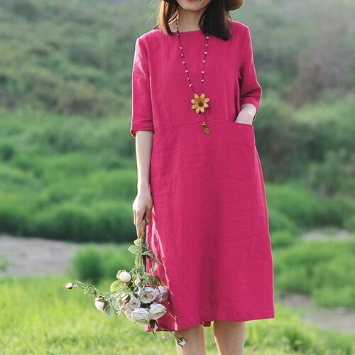 Women Long Sleeves Cotton Dress Soft Casual Loose Tunics Shirt - Etsy