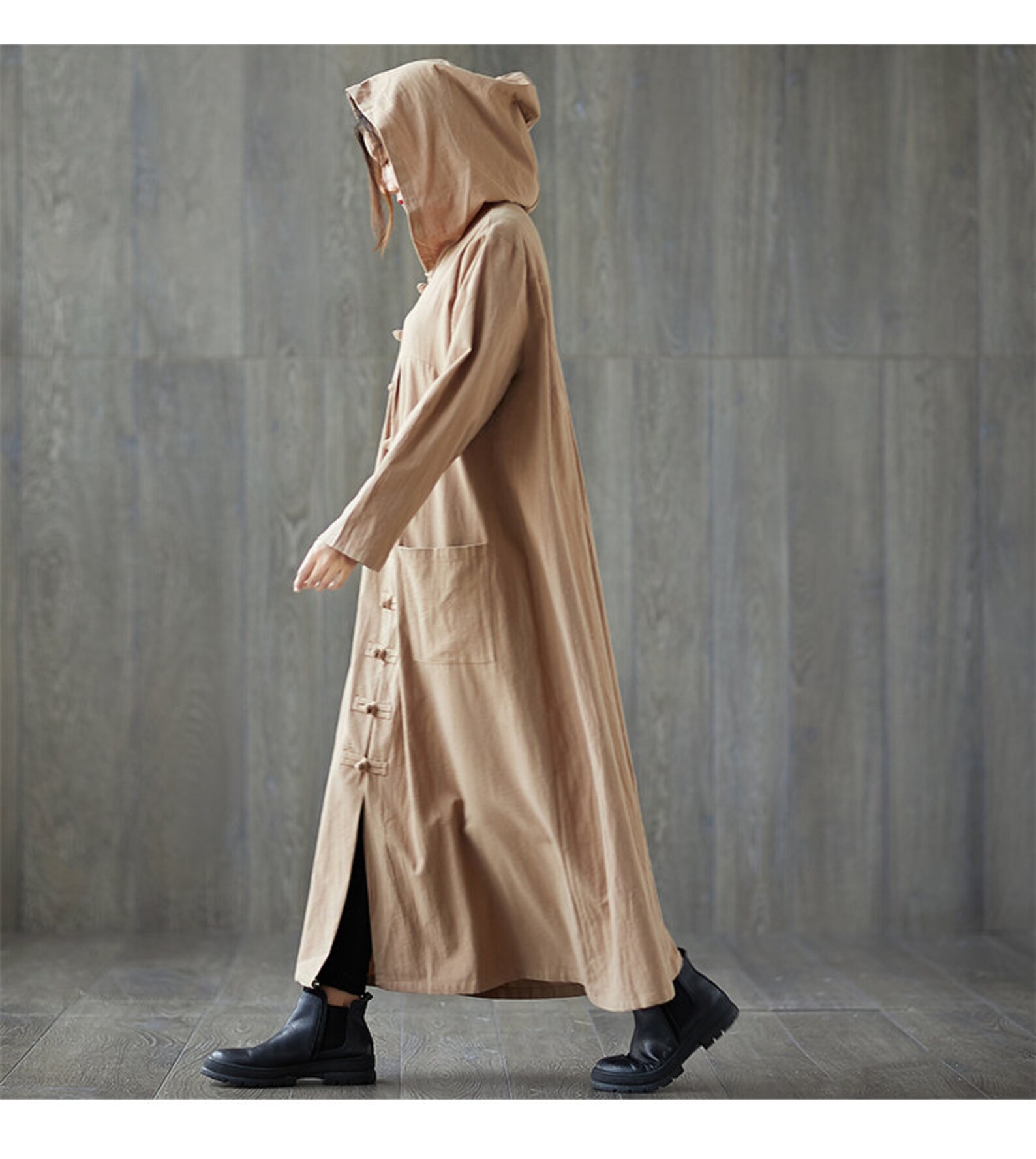 Winter/fall Heavier Cotton Hooded Coat Dress Long Sleeve - Etsy