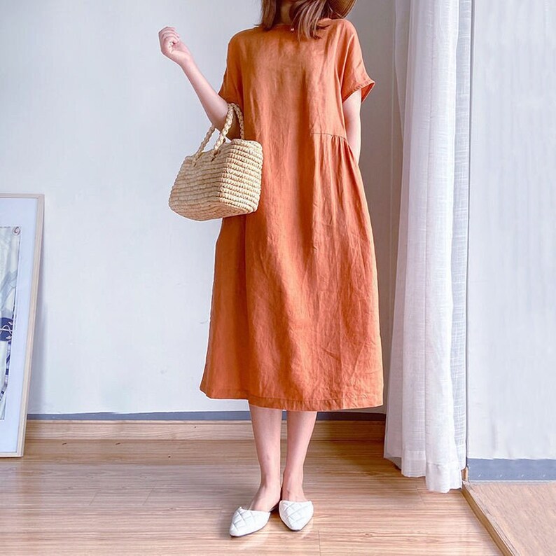 Summer Cotton Dress Short Raglan Sleeves Dress Casual Loose Etsy