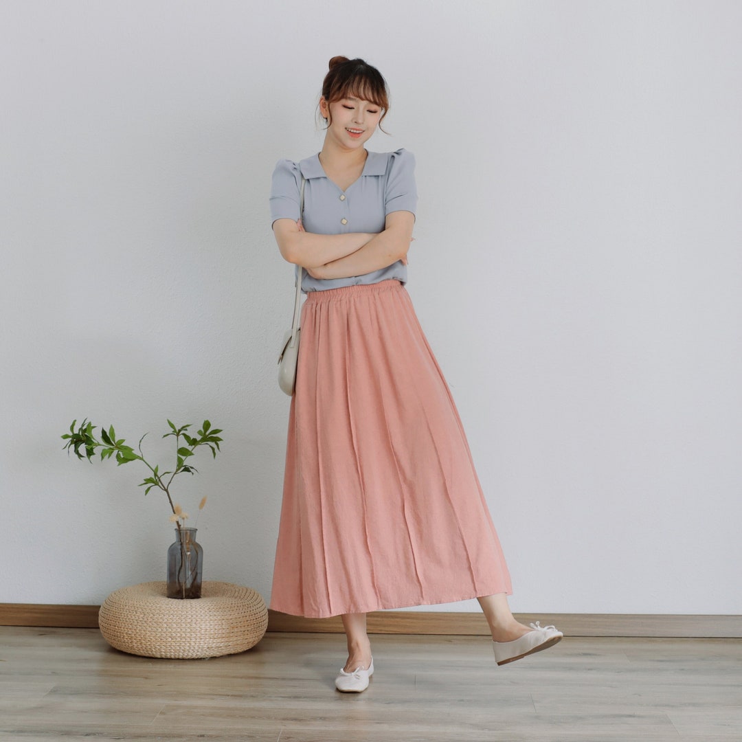 Summer Skirt Elastic Waist Skirt Cotton Skirt Casual Loose Skirts A