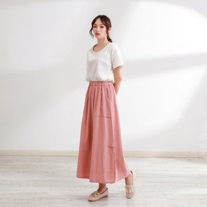 Summer Skirt Elastic Waist Skirts Cotton Skirt Casual Loose Skirts A-line Flared Maxi Skirts Customized Plus Size Skirt Boho Linen Skirt image 2