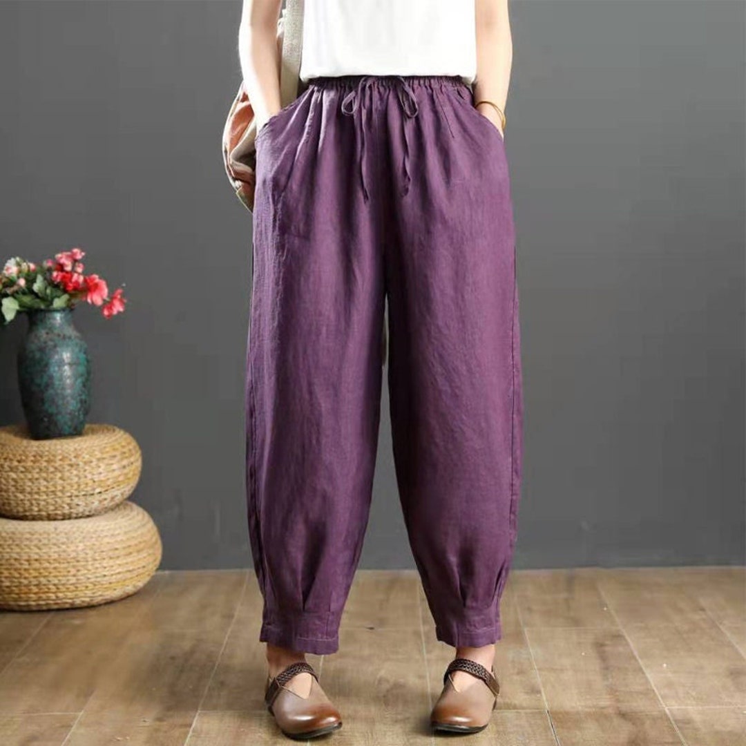 Women Elastic Waist Cotton Pants Soft Casual Loose Large Size - Etsy