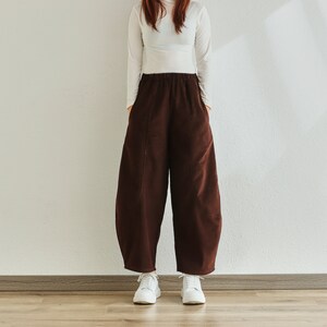 Pantalon en velours côtelé de coton, taille élastique, pantalon chaud et doux pour femme, pantalon ample, sarouel décontracté, automne hiver, pantalon long rétro à jambe large image 3