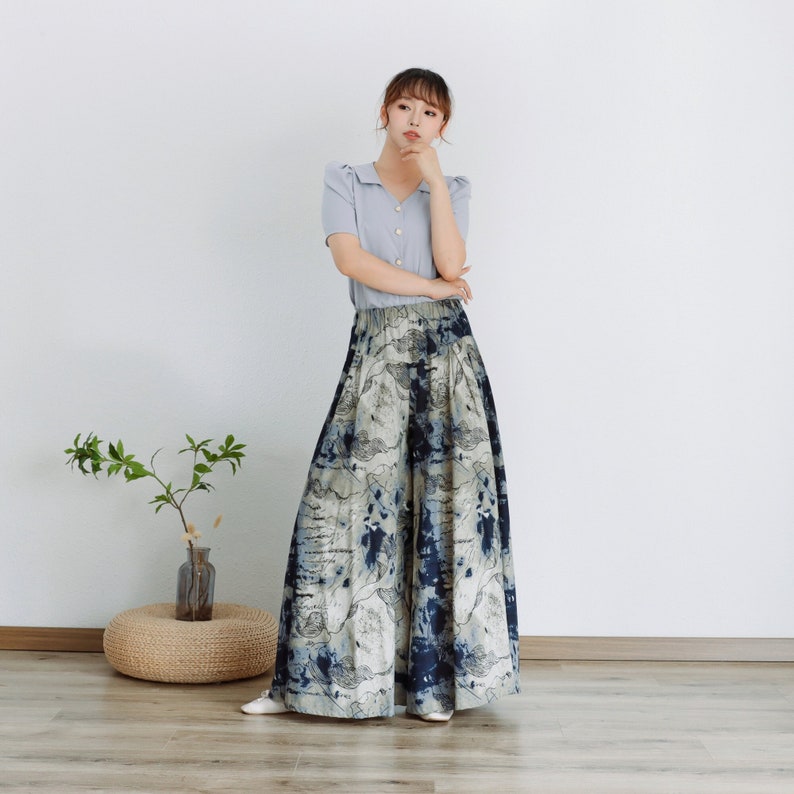 Printed Summer Skirt Pant Women Elastic Waist Pant Floral Cotton Skirt Pant Soft Casual Loose Boho Skirt Pant Customize Plus Size Linen Pant zdjęcie 1