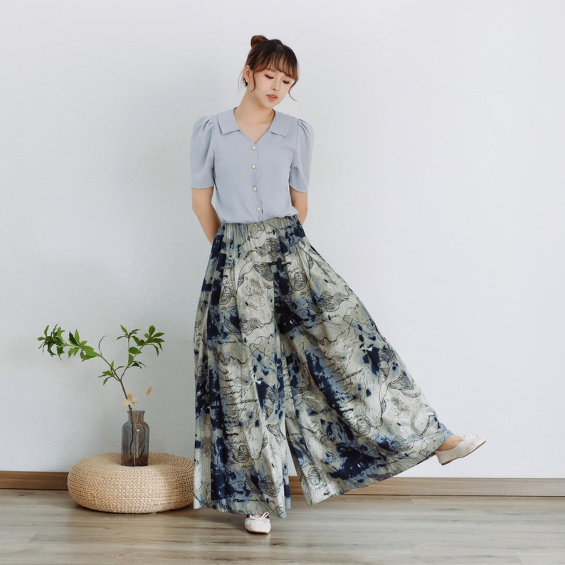 Printed Summer Skirt Pant Women Elastic Waist Pant Floral Cotton Skirt Pant Soft Casual Loose Boho Skirt Pant Customize Plus Size Linen Pant zdjęcie 4