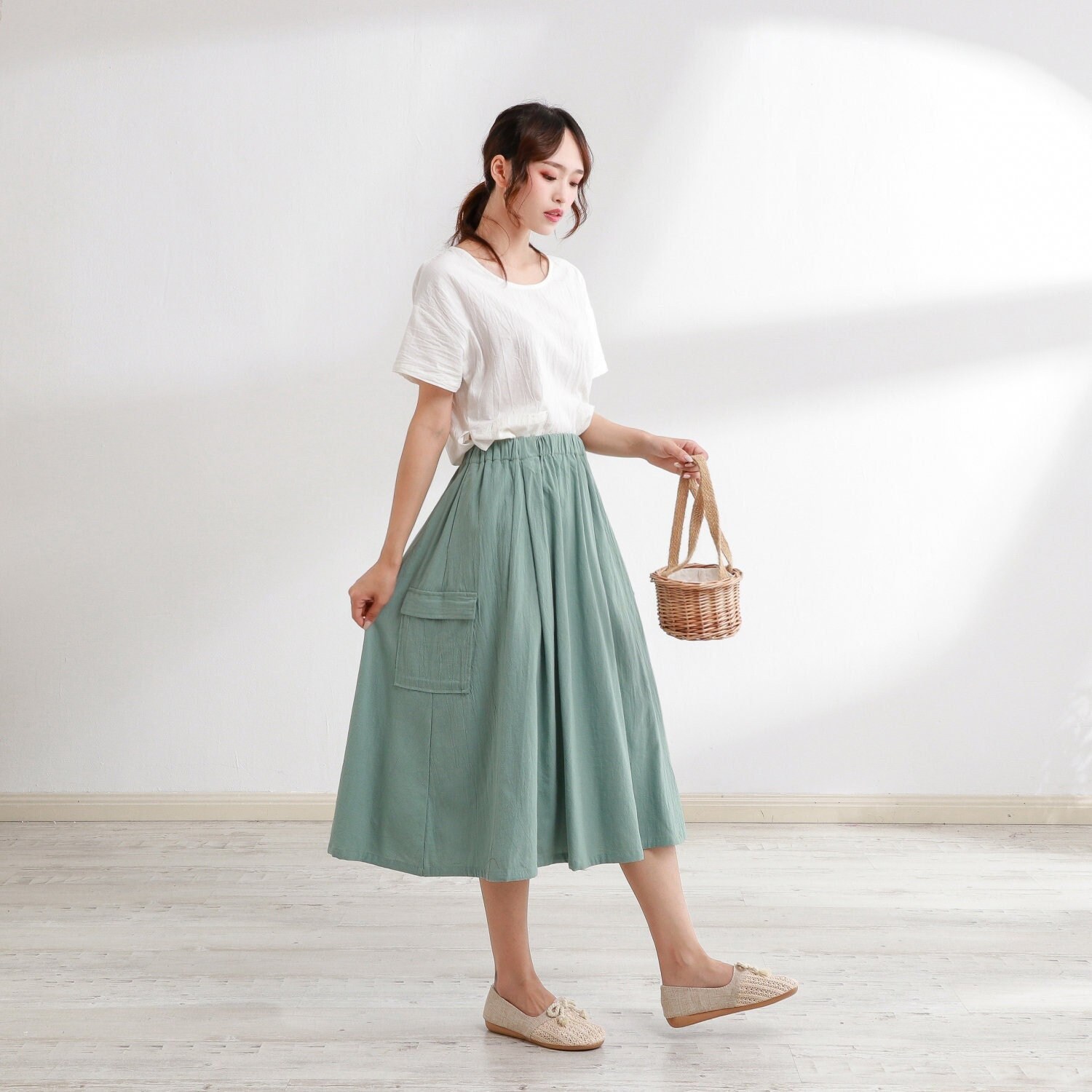 Summer Cotton Skirt Elastic Waist Skirt Casual Loose Skirts Etsy