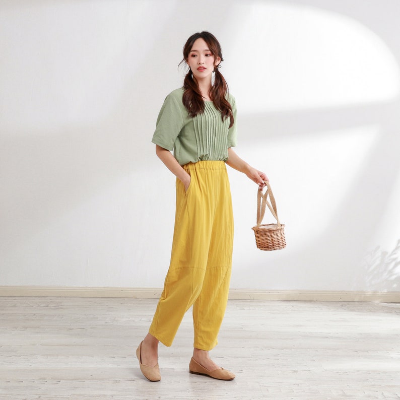 Summer Women Pant Elastic Waist Cotton Pants Soft Casual Loose Large Size Boho Trousers Wide Leg Pant Customized Plus Size Pants Linen Pant image 4