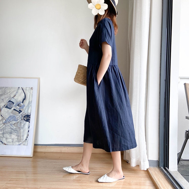 Summer Cotton Dress Short Raglan Sleeves Dress Casual Loose - Etsy