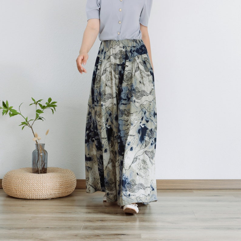 Pantalon jupe d'été imprimé femmes taille élastique pantalon jupe en coton floral doux décontracté ample bohème jupe pantalon personnaliser grande taille lin pantalon image 7
