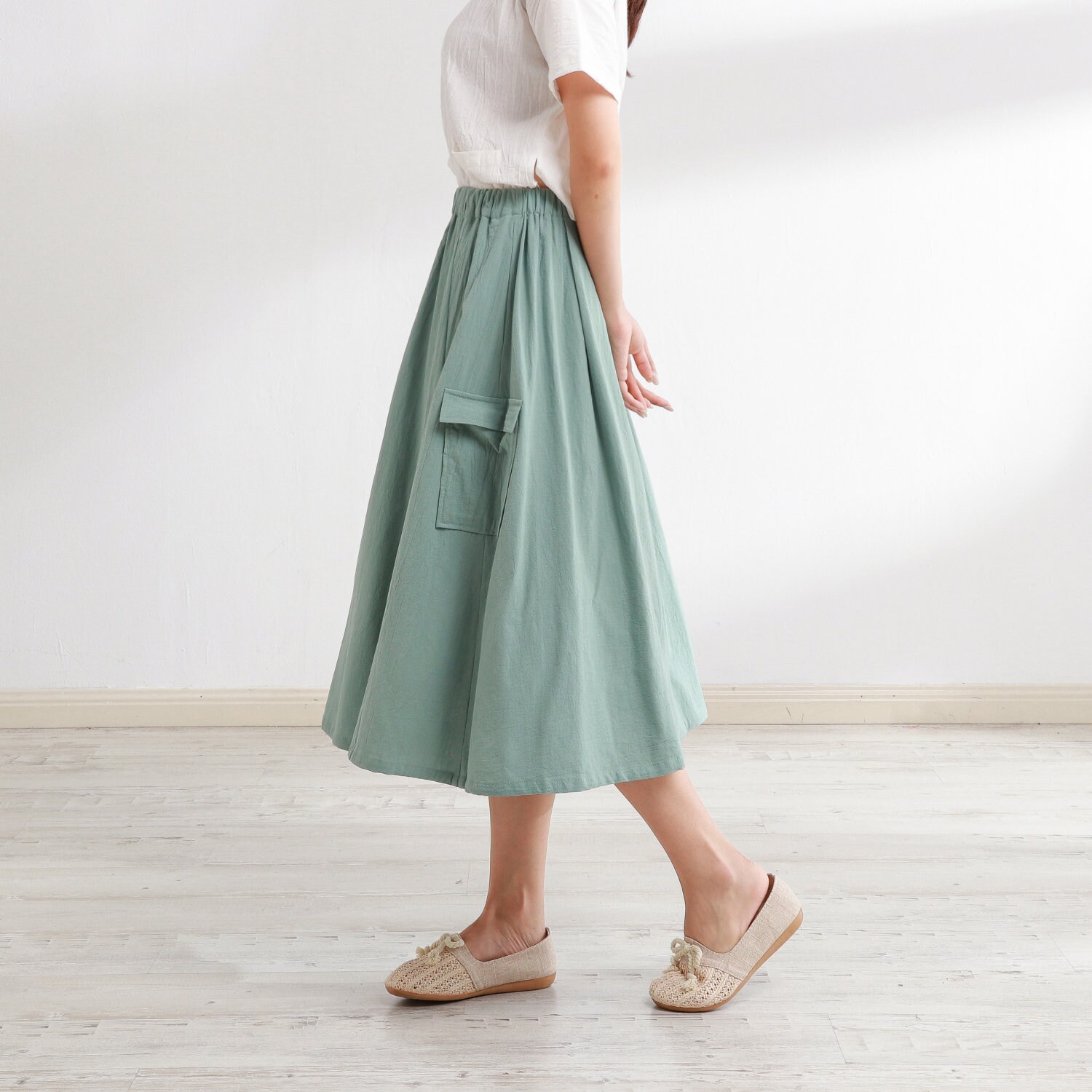 Summer Cotton Skirt Elastic Waist Skirt Casual Loose Skirts Etsy