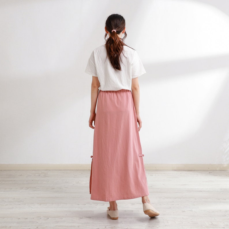 Summer Skirt Elastic Waist Skirts Cotton Skirt Casual Loose Skirts A-line Flared Maxi Skirts Customized Plus Size Skirt Boho Linen Skirt image 6