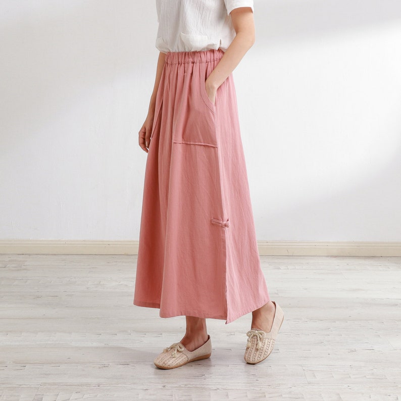 Summer Skirt Elastic Waist Skirts Cotton Skirt Casual Loose Skirts A-line Flared Maxi Skirts Customized Plus Size Skirt Boho Linen Skirt image 4