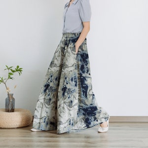 Pantalon jupe d'été imprimé femmes taille élastique pantalon jupe en coton floral doux décontracté ample bohème jupe pantalon personnaliser grande taille lin pantalon image 3