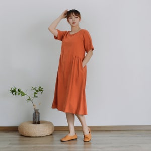 Summer Dress Soft Cotton Dress Roomy Loose Dress Short Sleeves Dress Tunics Midi Dresses Customized Dress Plus Size Linen Dress image 4