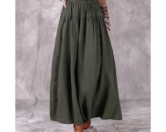 Summer Elastic Waist Skirt Cotton Skirt Casual Loose Skirts A-line Skirt Flared Maxi  Skirts Customized Plus Size Skirt Boho Linen Skirt