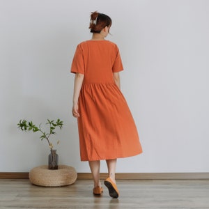 Summer Dress Soft Cotton Dress Roomy Loose Dress Short Sleeves Dress Tunics Midi Dresses Customized Dress Plus Size Linen Dress image 7