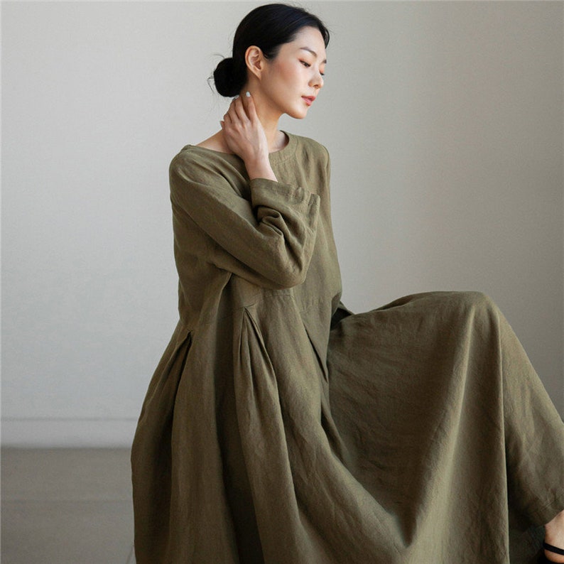 Cotton Dress Loose Robes Nine Points Sleeve Shift Dress Boho | Etsy