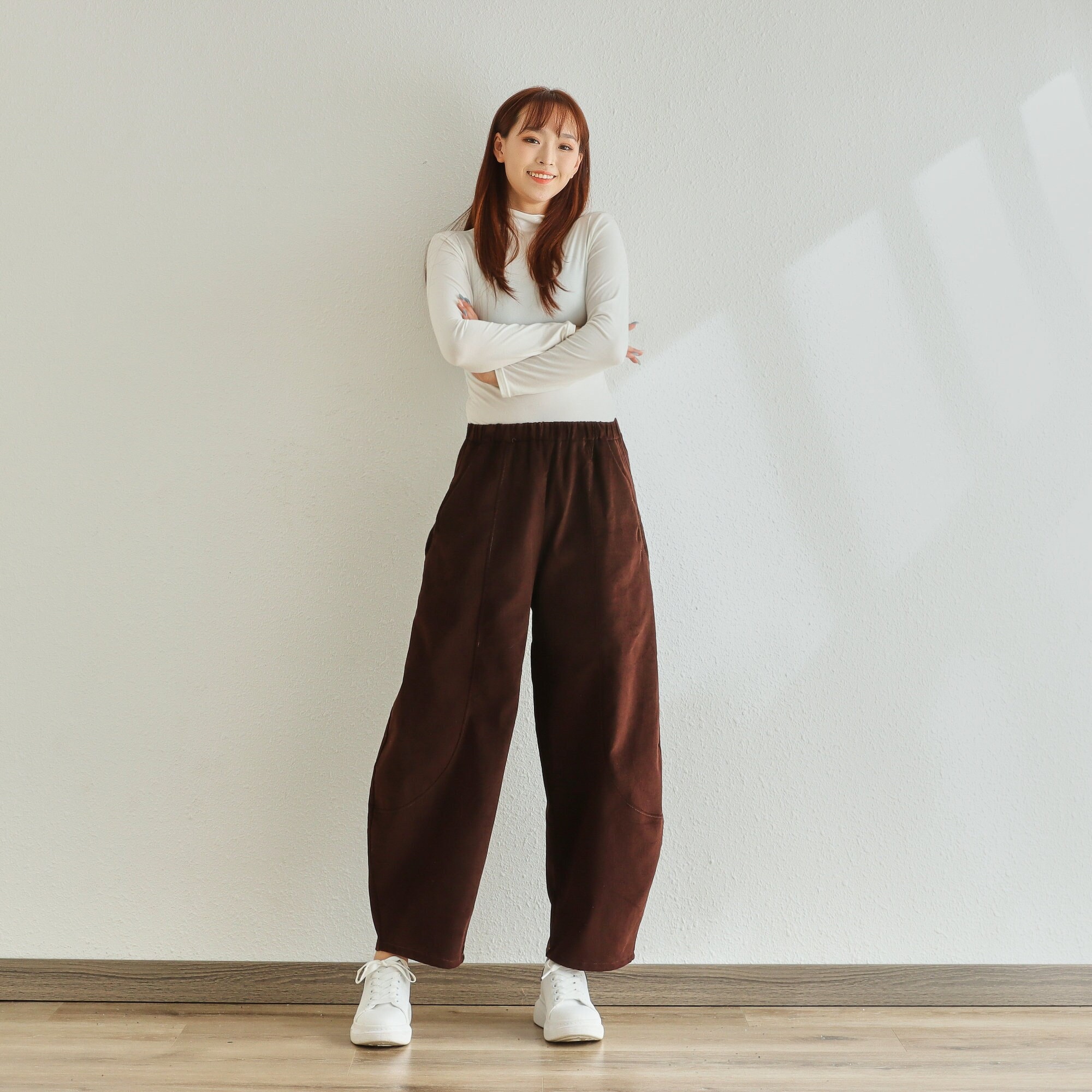 Corduroy Winter White Pants 80s, Pleated Trousers, Women Baggy Dress Pants  -  Canada