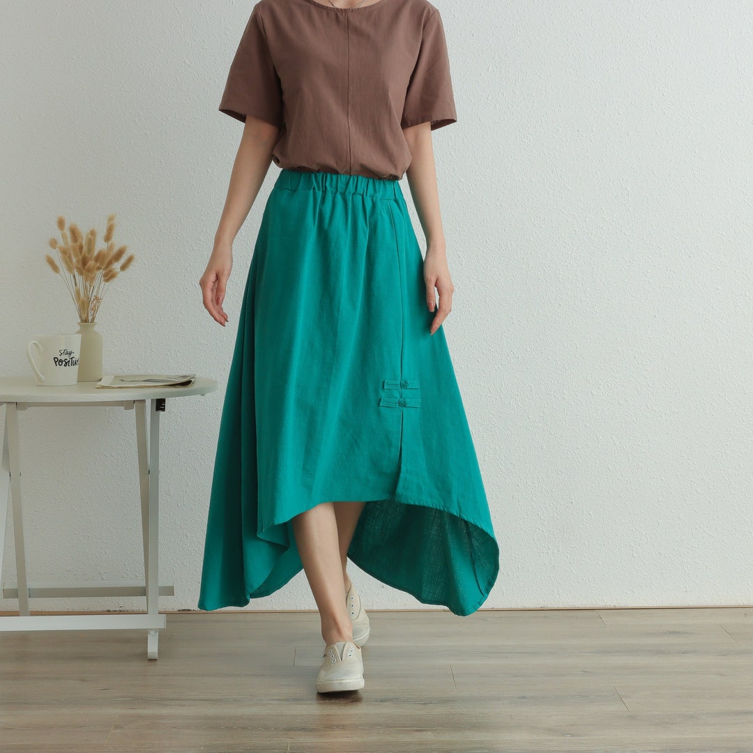 Summer Skirt Irregular Elastic Waist Skirt Cotton Skirt Casual Etsy