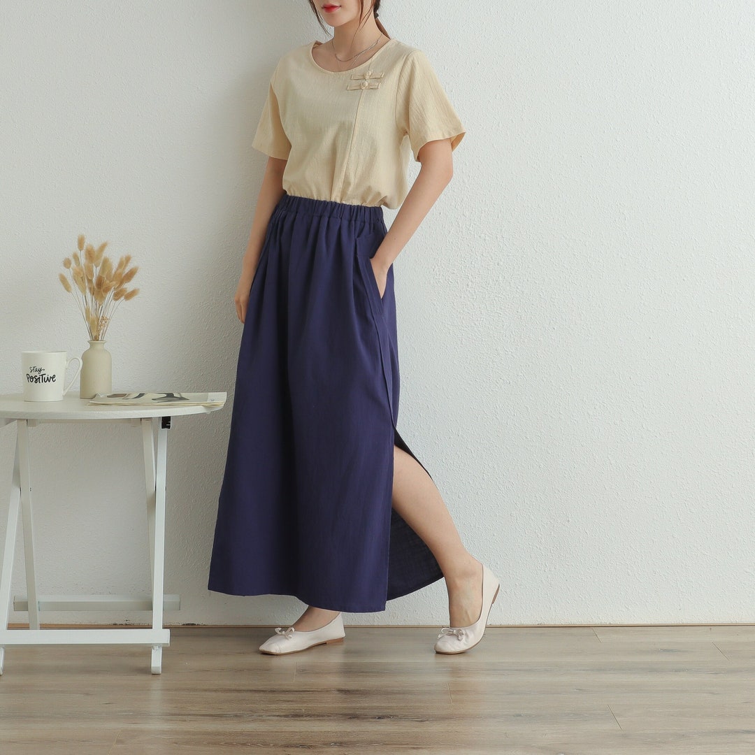 Summer Skirt Elastic Waist Skirt Cotton Skirt Casual Loose Skirts A