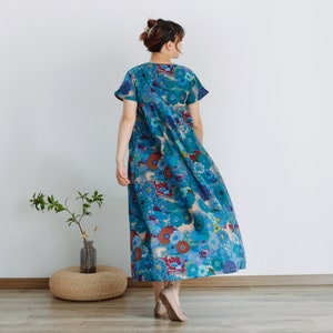 Printed Summer Dress Short Sleeves Cotton Dress Sundress Loose Floral Dress Tunics Maxi Dresses Customized Dress Plus Clothing Linen Dress image 7