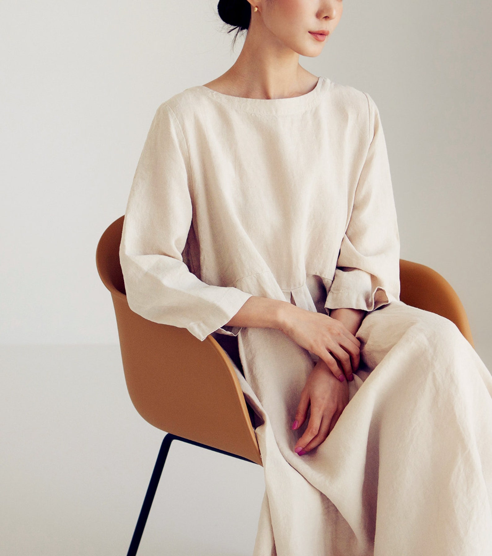 Cotton Dress Loose Robes Nine Points Sleeve Shift Dress Boho Etsy