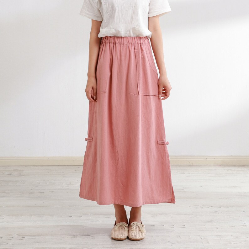 Summer Skirt Elastic Waist Skirts Cotton Skirt Casual Loose Skirts A-line Flared Maxi Skirts Customized Plus Size Skirt Boho Linen Skirt image 3