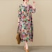 Cotton Dress Floral Loose Robes Long Sleeves Shift Dress Boho Tunics Midi Retro Dresses Customized Dress Plus Size Clothing Linen