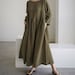Cotton Dress Loose Robes Nine points sleeve Shift Dress Boho A-line Maxi Retro Dresses Customized Dress Plus Size Clothing Linen Dress