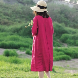 Robe d'été à manches longues, douce, décontractée, ample, tuniques, robes en coton, robes midi, robe personnalisée, vêtements de grande taille, robe en lin image 5