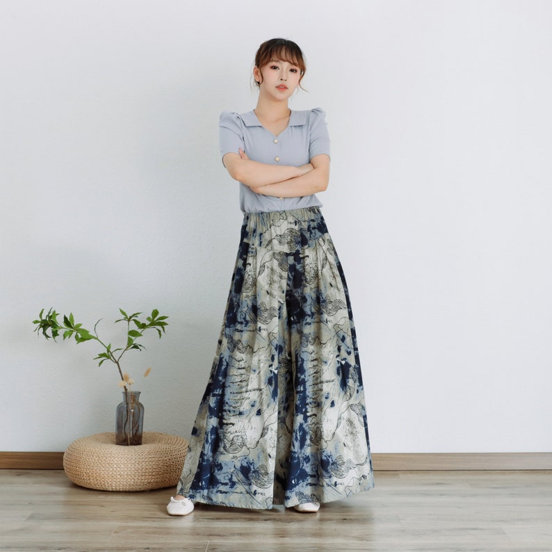 Printed Summer Skirt Pant Women Elastic Waist Pant Floral Cotton Skirt Pant Soft Casual Loose Boho Skirt Pant Customize Plus Size Linen Pant zdjęcie 2