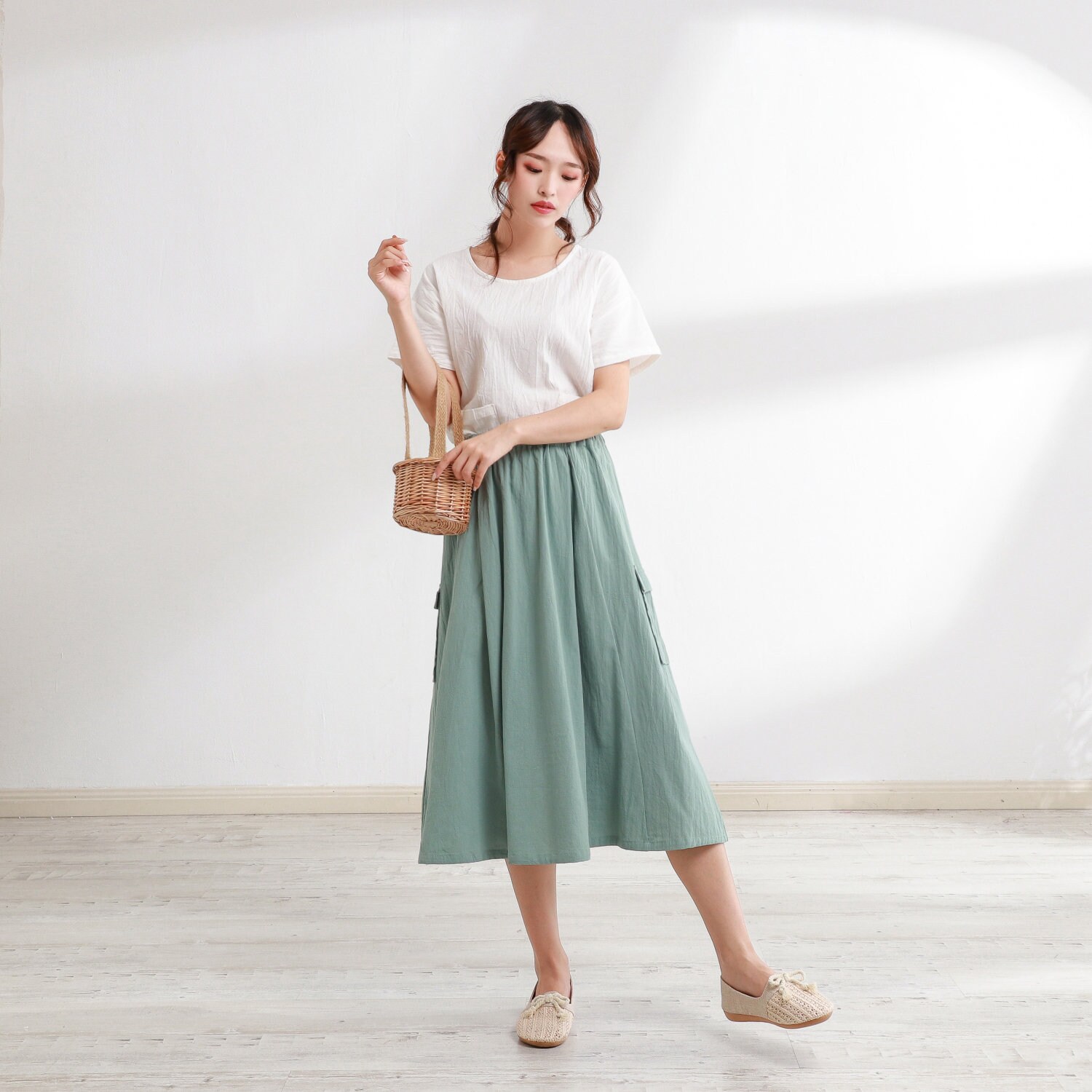 Summer Cotton Skirt Elastic Waist Skirt Casual Loose Skirts Etsy