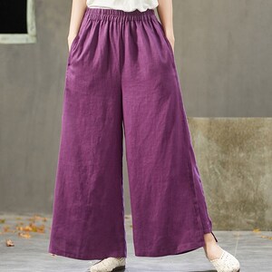 Women Elastic Waist Cotton Pants Soft Casual Loose Large Size Boho ...