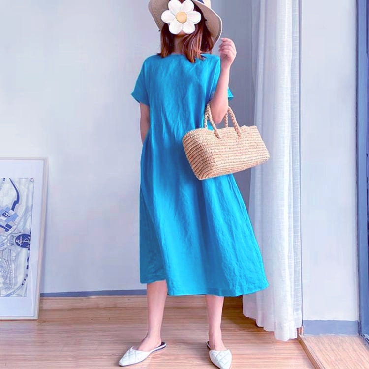 Summer Cotton Dress Short Raglan Sleeves Dress Casual Loose Etsy